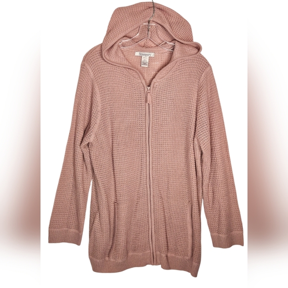 NWOT ROAMAN'S Mauve Pink Knitted Zip-Up Hoodie Sweater Jacket-M(14-16) - Picture 2 of 8